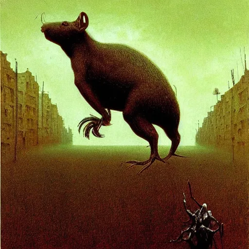 Prompt: agouti beksinski, eldritch, apocalypse, creepy creature, horror spooky