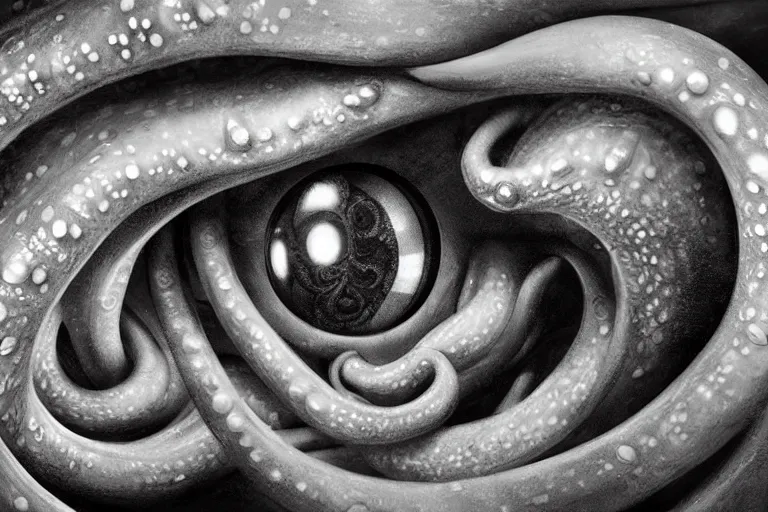 Prompt: ultra realist wide shot soft painting of slimy tentacles covered with eyes, so scary one glance is enough to drive a man insane, very intricate details, ultra dense fog, golden ratio, volumetric black and white lighting, reflections, refractions, symmetry accurate anatomy features, unreal render