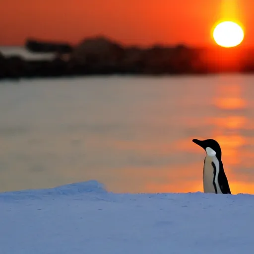 Image similar to penguin staring off into the sunset