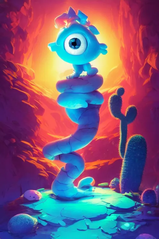 Image similar to smurf ghost creature animal sushi cristal very big eye roots cactus elemental flush of force nature micro world fluo fishscale, behance hd by jesper ejsing, by rhads, makoto shinkai and lois van baarle, ilya kuvshinov, rossdraws radiating a glowing aura global illumination ray tracing hdr