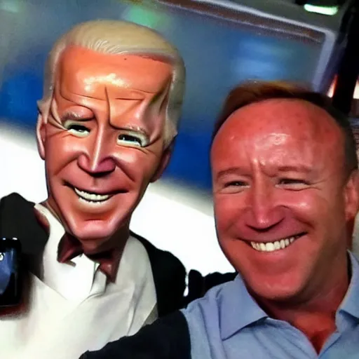 Image similar to alex jones with three eyes taking a selfie with joe biden