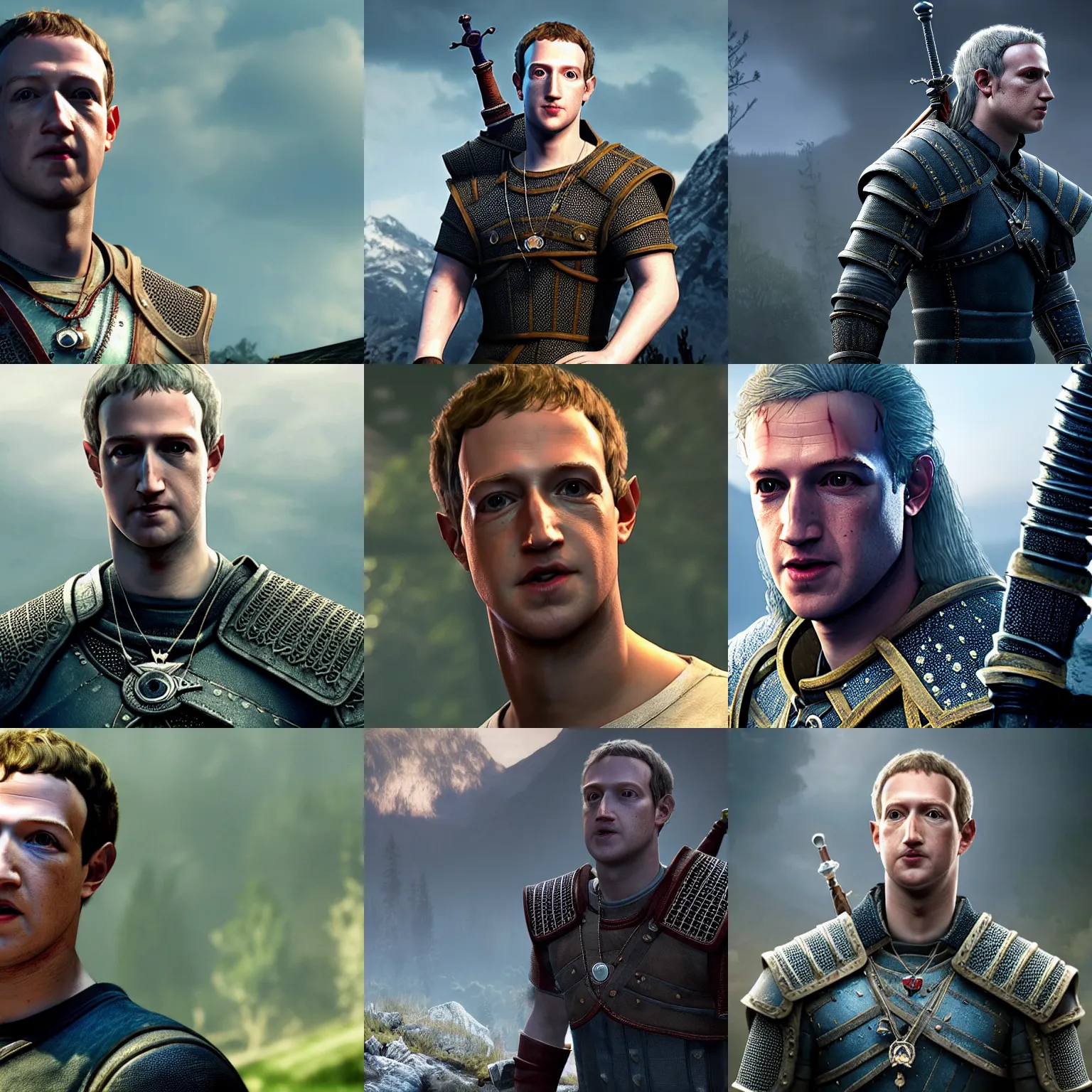 Prompt: Mark Zuckerberg in the Witcher, ultra detailed, hyper realistic, game screenshot