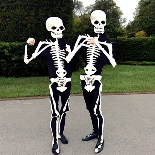 Prompt: Spooky Scary Skeletons with Trumpets