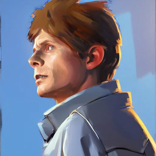 Prompt: greg manchess portrait painting of marty mcfly from back to the future as overwatch character, medium shot, asymmetrical, profile picture, organic painting, sunny day, matte painting, bold shapes, hard edges, street art, trending on artstation, by huang guangjian, gil elvgren, ruan jia, randy vargas, greg rutkowski