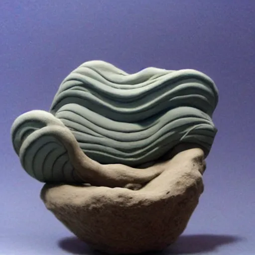 Image similar to claymation, 3 d clay sculpture, made of clay, ocean waves sculpture, inspired by hokusai