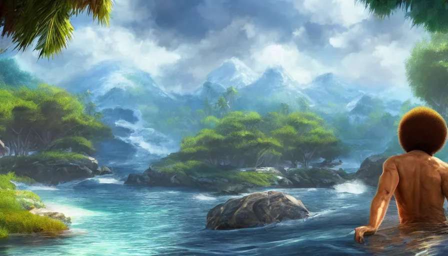 Prompt: Bob Ross in Paradise, hyperdetailed, artstation, cgsociety, 8k