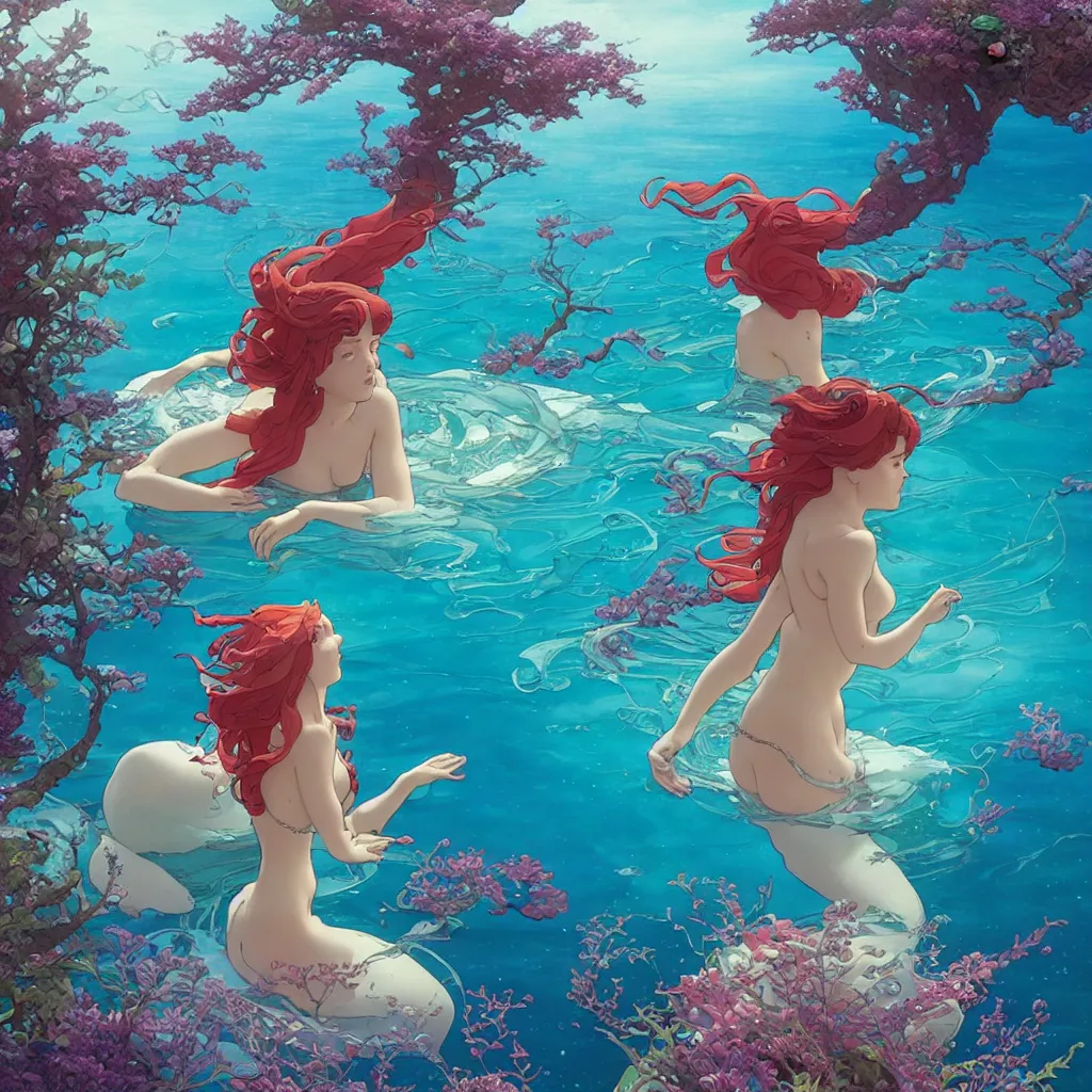 Image similar to the little mermaid sings in the colorful ocean, kamakura scenery, good body and perspective, pearls and shells, fantasy art by ferdinand knab, makoto shinkai and ilya kuvshinov, rossdraws, tom bagshaw, alphonse mucha, trending onstudio ghibli, radiant light, highly detailed