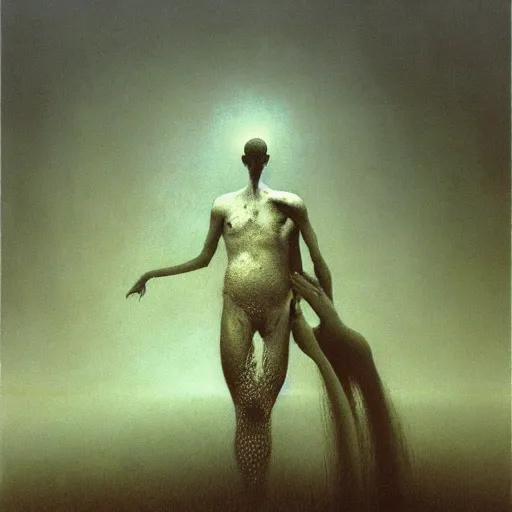 Image similar to arm reaching out of thick fog, zdzislaw beksinski