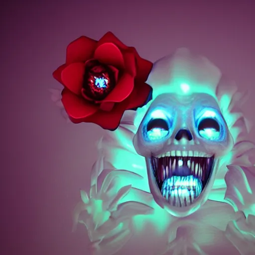 Image similar to scary horror diamond glowing flower, 8 k, super detailed, octane render, vfx, super realistic, unreal engine 5, cinematic