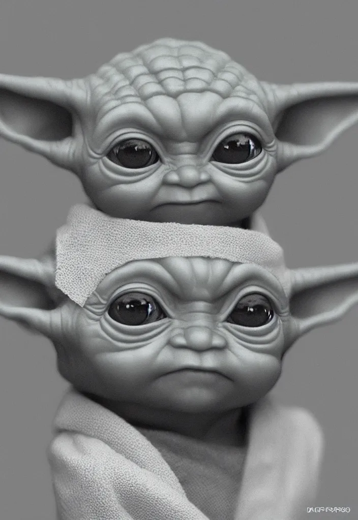 Image similar to a portrait of a baby yoda graphic design by palefroi, nanae kawahara, damien tran, risoprint, elements in a composition, white space, artstation, greyscale, artwork