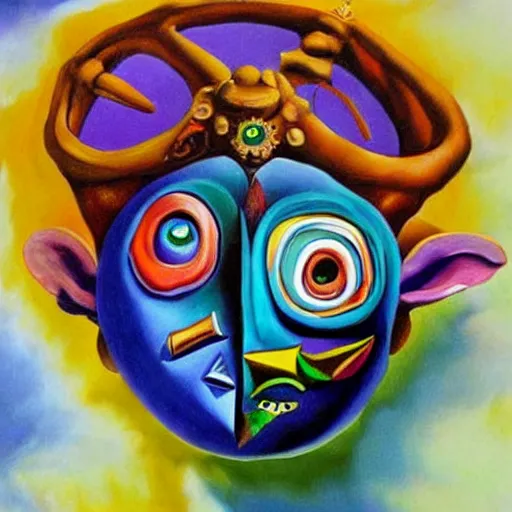 Prompt: salvador dali style painting of majoras mask