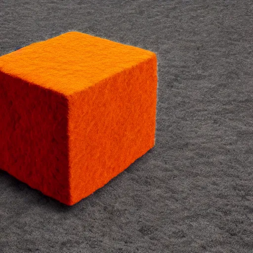 Prompt: “ 8 k hd photograph of a cube made of felt, highly textured ”