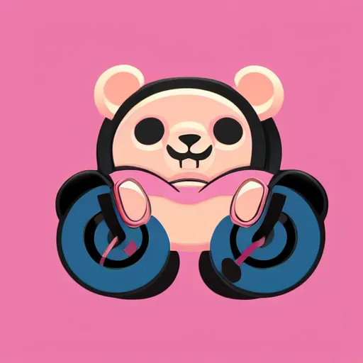 Image similar to iconic vector logo of cute cuddly pink bear with a podcast microphone, melodic, headphones, music, streaming, dreamy, isometric, adorable, octane render, golden ratio, 4k UHD, iconic design