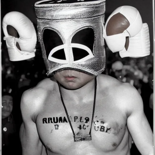 Prompt: trump as a boxeo fighter with a mexican mask.