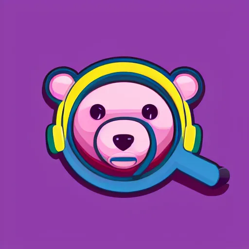 Image similar to iconic vector logo of cute cuddly pink bear with a podcast microphone, melodic, headphones, music, streaming, dreamy, isometric, adorable, octane render, golden ratio, 4k UHD, iconic design