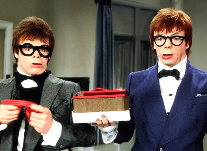 Prompt: austin powers stealing stable diffuion prompts from alotta fagina's apartment