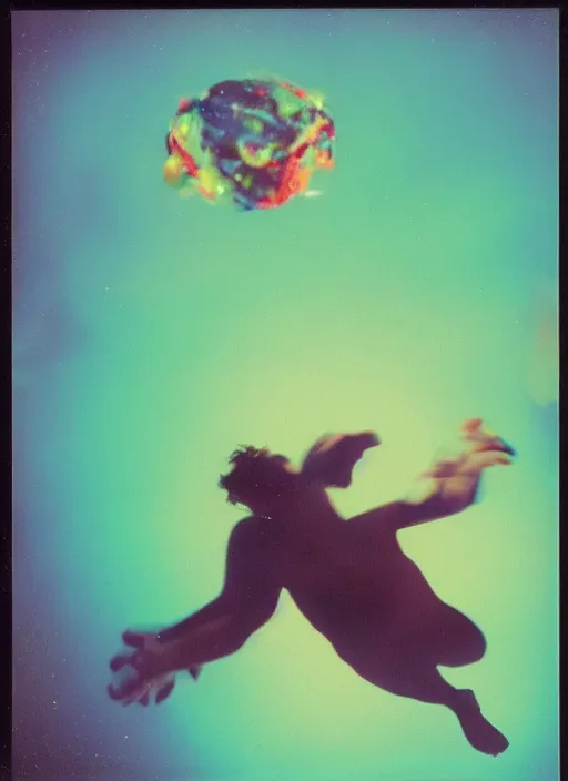 Prompt: detailed color analog medium format photo made by harmony korine, polaroid closeup photo of weird person splashing water in space, rim light, shot with a camera flash, high production value, intricate details, hyperrealistic, photorealistic, high definition, award - winning photography, masterpiece