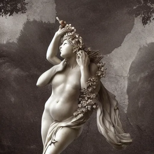 Image similar to sculpture of persephone, goddess of the underworld, made by michelangelo, art station, concept art