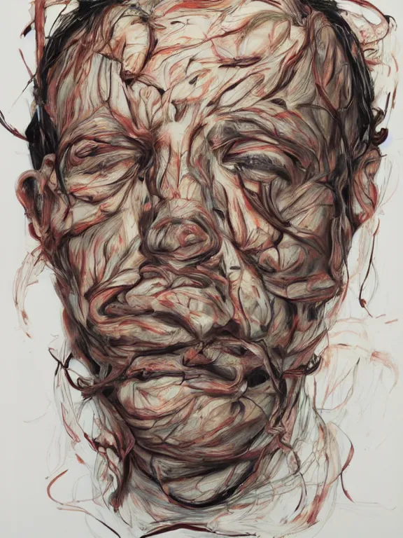 Image similar to twisted head, head made of roses, portrait by jenny saville