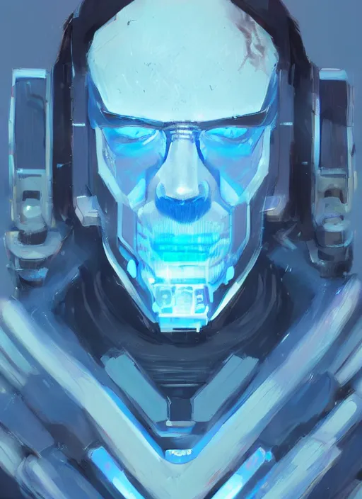 Prompt: concept art close up blue cyberpunk character, by shinji aramaki, by christopher balaskas, by krenz cushart