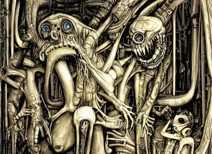 Prompt: Monster's Inc by H. R. Giger