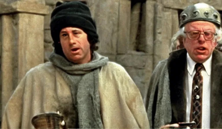 Prompt: a film still of bernie sanders as brian cohen in monty python's life of brian ( 1 9 7 9 )