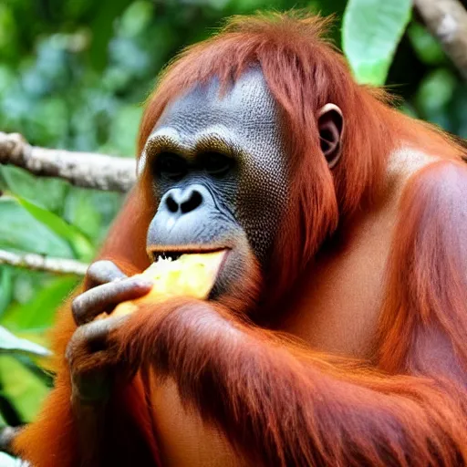 Image similar to an orangutang putin eating a banana