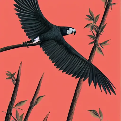 Prompt: detailed wildlife illustration, ( ( ( ( ( ( ( ( ( ( forest red - tailed black cockatoo ) ) ) ) ) ) ) ) ) ), artistic, modern,