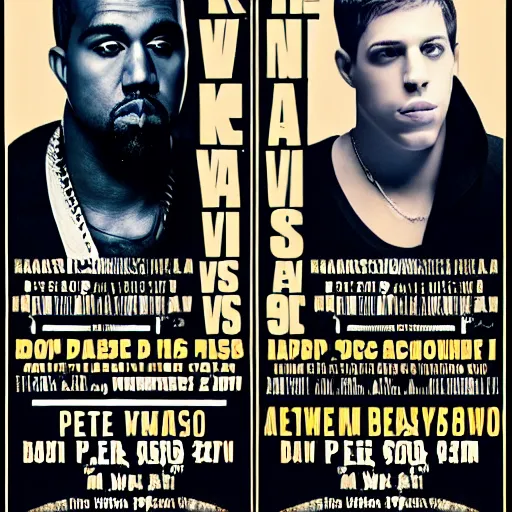 Image similar to kanye west vs pete davidson box match poster,