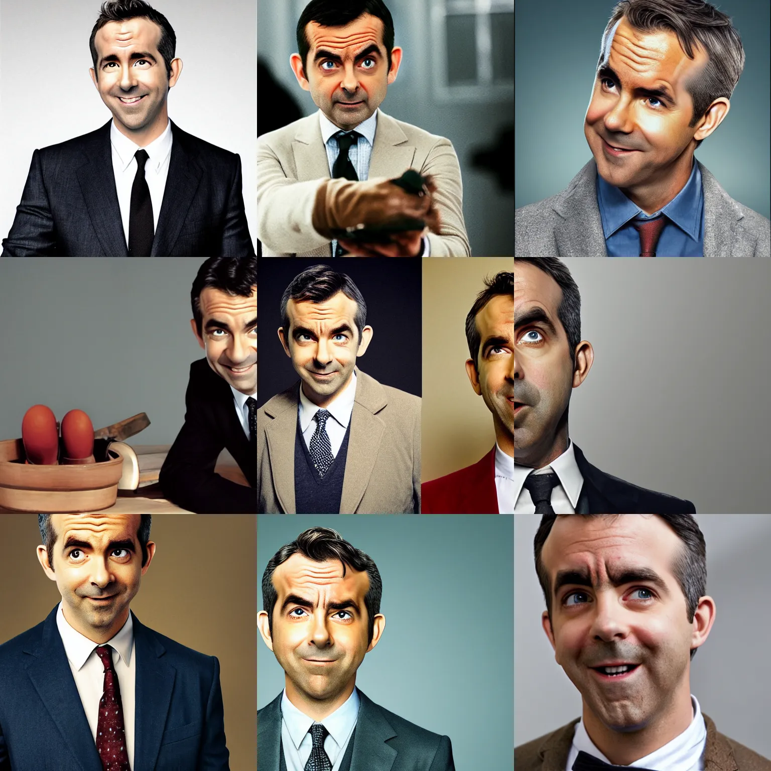 Prompt: mr bean played by Ryan Reynolds professional photo