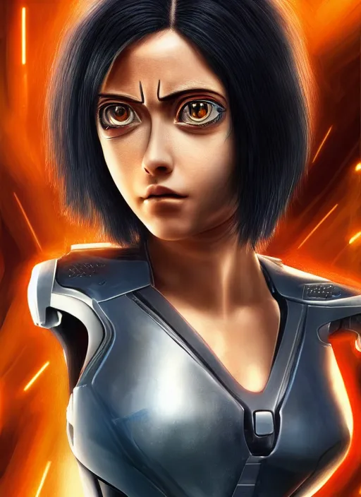 Image similar to Alita Battle Angel, digital painting, cyberpunk, aesthetic, faded, full body portrait, hyper realistic render, 8k