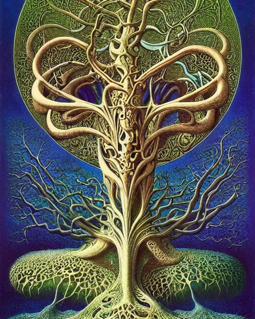 Image similar to tree of life by roger dean and andrew ferez, art forms of nature by ernst haeckel, divine chaos engine, symbolist, visionary, art nouveau, botanical fractal structures, organic, detailed, realistic, surreality