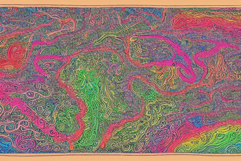 Prompt: Map of a psychedelic realm highly detailed, full color