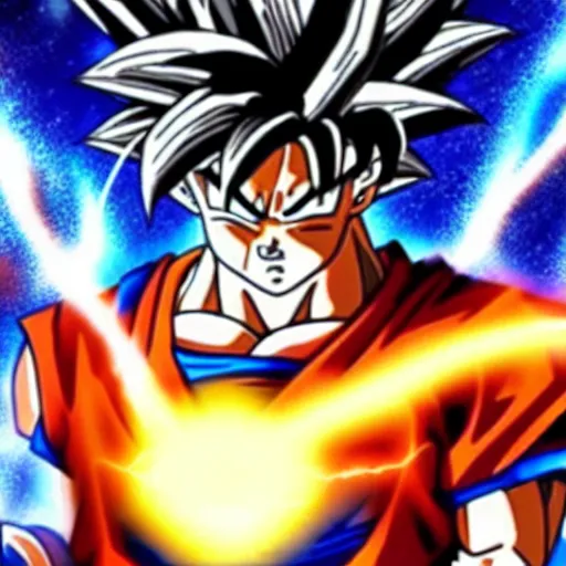 Prompt: a surreal photo of goku powering up beyond the earth atmosphere