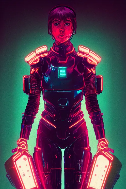 Prompt: portrait of a girl with a biomechanic armor and neon light by Laurie Greasley and Greg Rutkowski , digital painting, highly detailed, trending on artstation