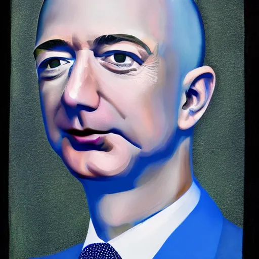 Image similar to jeff bezos, cameras for eyes, surreal, painting