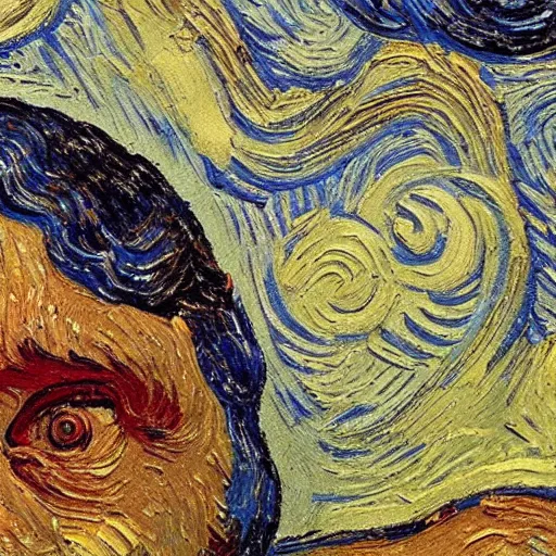 Image similar to detail of a painting by Vincent Van Gogh, up-close, thick impasto paint, high textures