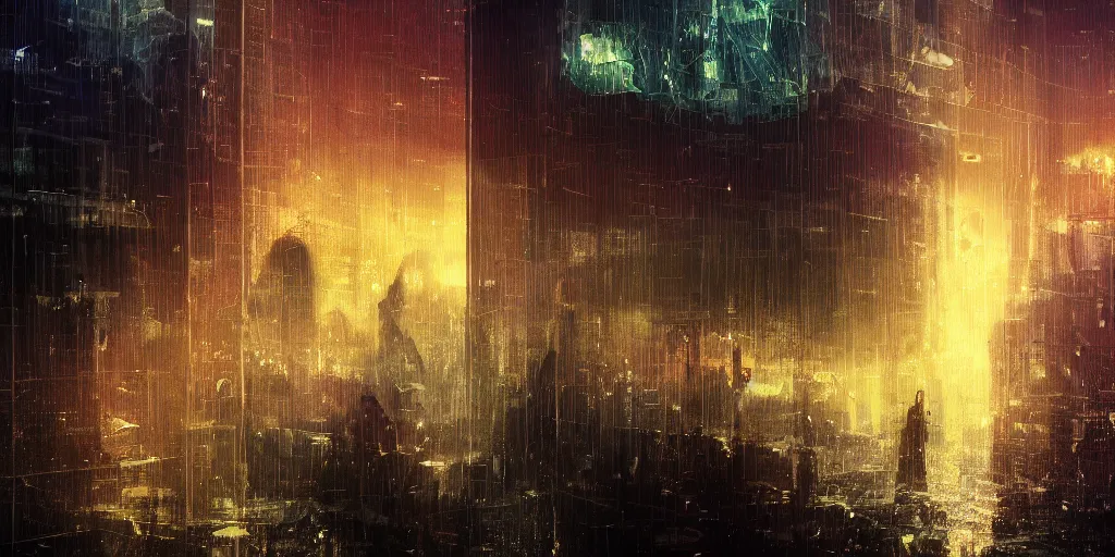 Prompt: macro photograph impoverished migrants gazing out through a large skyscraper window covered in blood behind severe weather storms, Los Angeles, detailed ambient lighting, hyper realistic, vibrant colors, cinematic, Fantasy art style, digital art painting by Neil Blevins, cinematic, 35mm grain filter, artstation