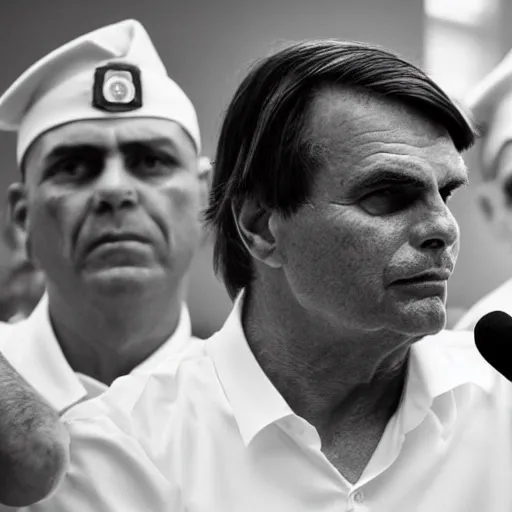 Image similar to Bolsonaro in prison, photo realistic, black and white photograph