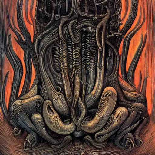 Image similar to a lovecraftian story by h.r Giger