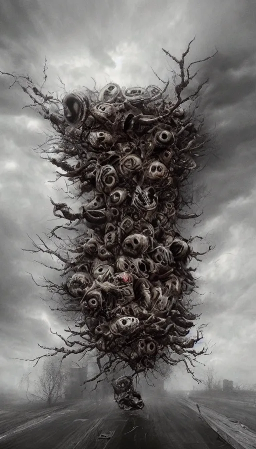 Image similar to a storm vortex made of many demonic eyes and teeth, by jeremy geddes