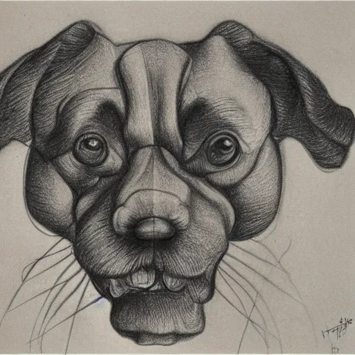 Prompt: drawing of a dog by Hans Bellmer