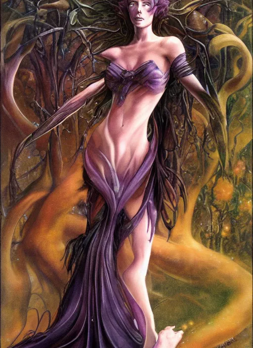 Image similar to portrait sylph princess, black iron crown, diamond shimmering dress, strong line, deep color, forest, beautiful! coherent! by boris vallejo, by brian froud