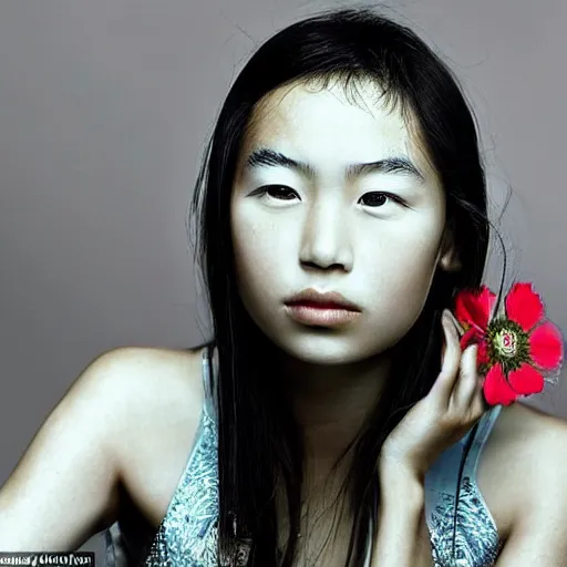 Image similar to a very beautiful photo of a young asian woman in the style of martin schoeller