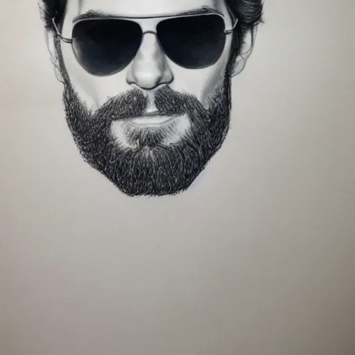 Prompt: portrait of henry cavill with sunglasses and a beard, smoking a cigar, pencil drawing