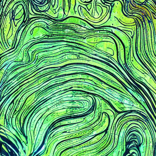 Prompt: nervous system immersed in green liquid, illustration, abstract painting