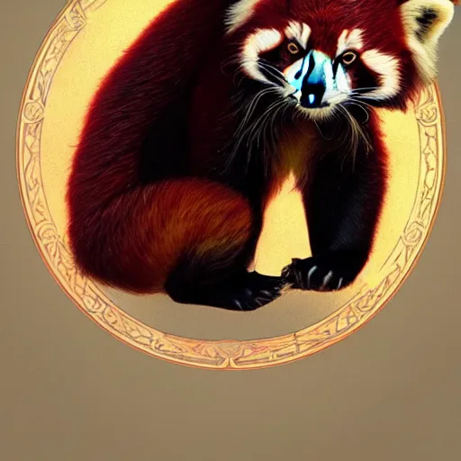 Prompt: beautiful detailed picture of a red panda, radiant light, art nouveau, intricate, elegant, highly detailed, my rendition, digital painting, artstation, concept art, smooth, sharp focus, illustration, art by artgerm and greg rutkowski and alphonse mucha