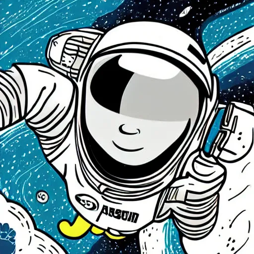 Image similar to colorful pixar, mcbess illustration, an astronaut drifting through space