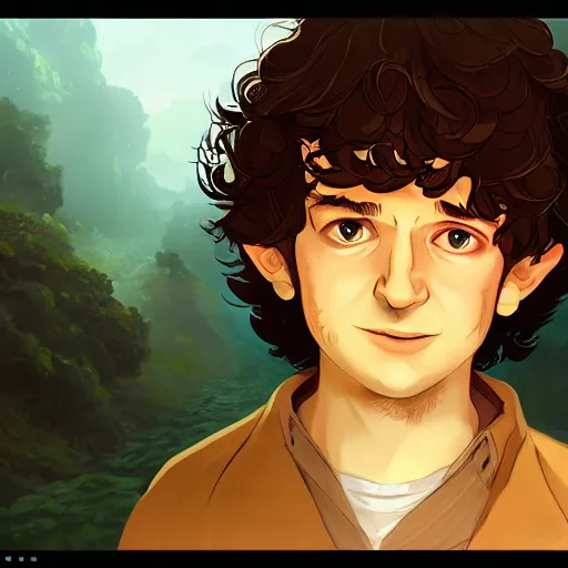 Image similar to Peter Jackson as Frodo Baggins, ambient lighting, 4k, anime key visual, lois van baarle, ilya kuvshinov, rossdraws, artstation