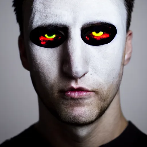Prompt: man with glowing white eyes